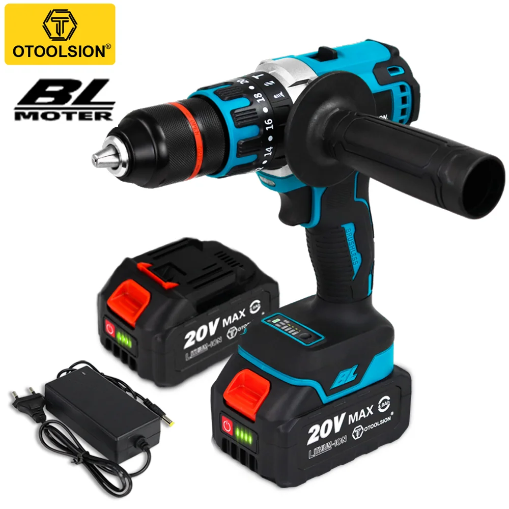 

OTOOLSION Brushless Impact Drill 20V 13mm Cordless Impact Drill Electric Screwdriver Ice Drill Fishing 4Ah Li-ion Battery