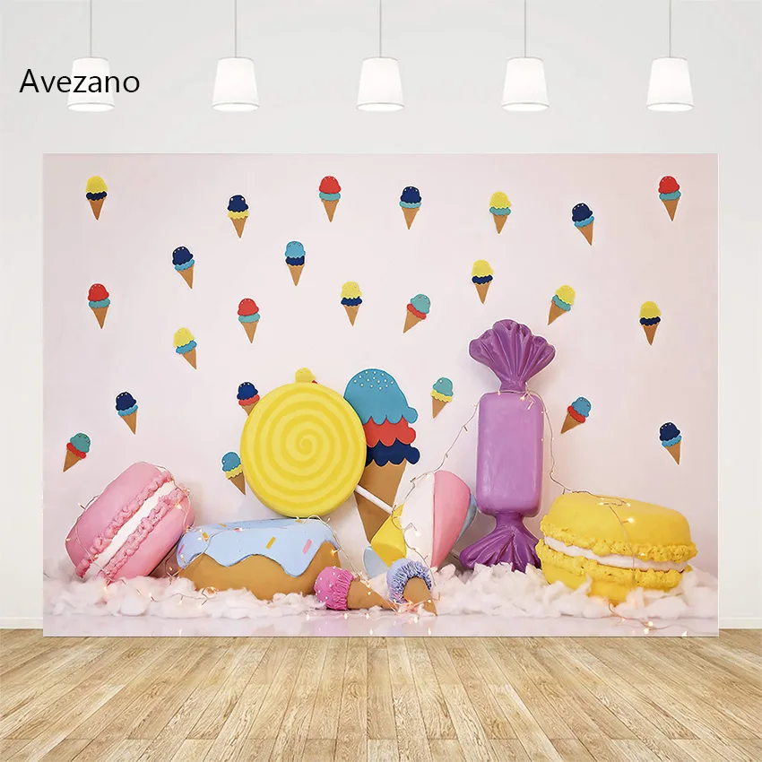 

Avezano Photography Backgrounds Candy Bar Sweet Ice Cream Dessert Baby Birthday Portrait Cake Smash Backdrop Decor Photo Studio