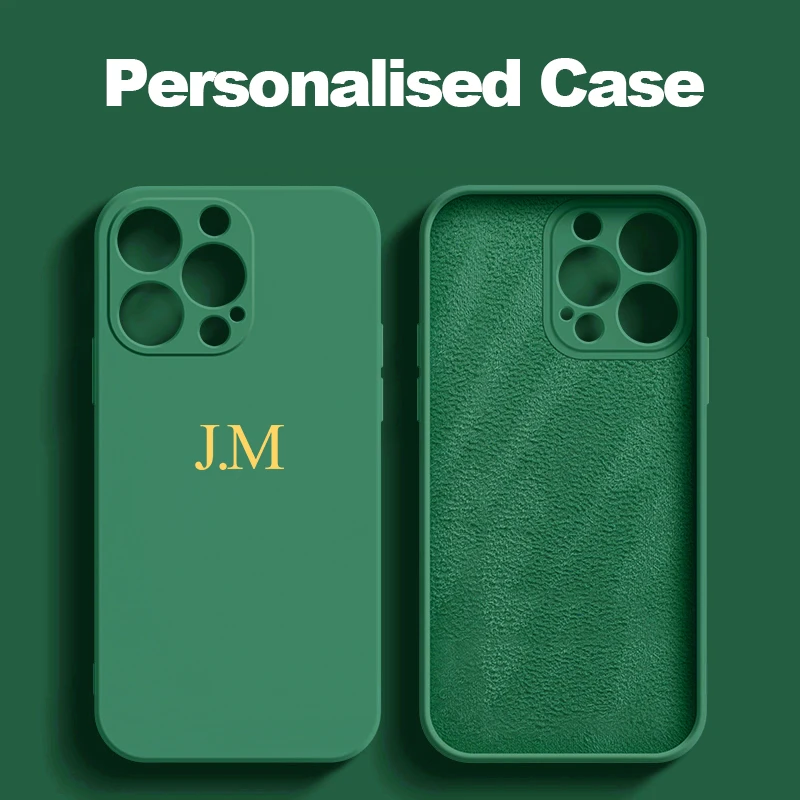 

For iPhone 14 15 Pro Max Customized Initials Name Case For Iphone 11 12 13 14 15 Pro Max Personalised Soft Liquid Silicone Cover