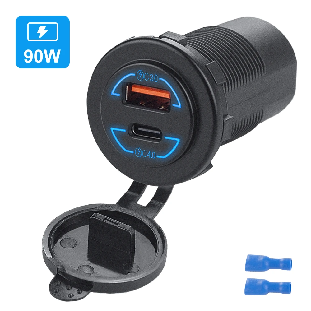 

Автомобільний зарядний пристрій Прикурювач 60 Вт USB Розетка Quick Charge 4.0 PD 3.0 USB Для 12 В 24 В Мотоцикл Човен Морська Вантажівка ATV