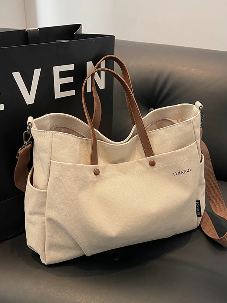 Повседневная большая холщовая сумка Capaci, женская новинка 2023, универсальная сумка через плечо, сумка на одно плечо, ручная большая сумка