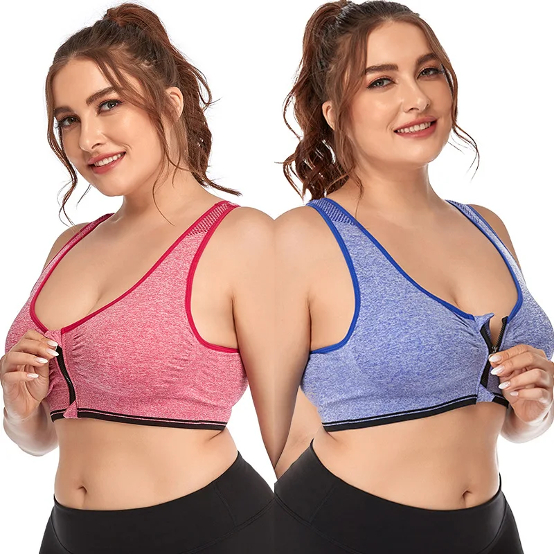 M-6XL For 40-130kg Plus Size Women Bra Front Zipper Shockproof Running Yoga Underwear For Women without Steel Ring