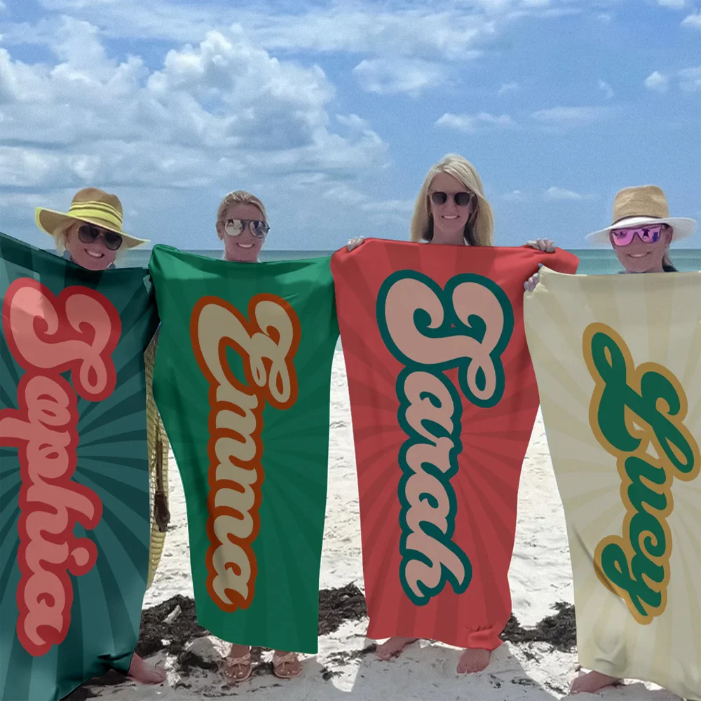 Personalized Striped Beach Towel Custom Name/Logo Microfiber Towel Thin Quick Dry Absorbent for Beach Swimming Yoga Bath Sports