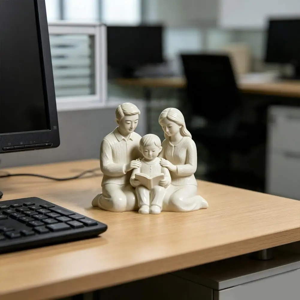 Family Reading Statue, Resin Parent & Kids Sculpture, Minimalist Home Decor, Heartwarming Mother's Day Father's Day Gift, Unique