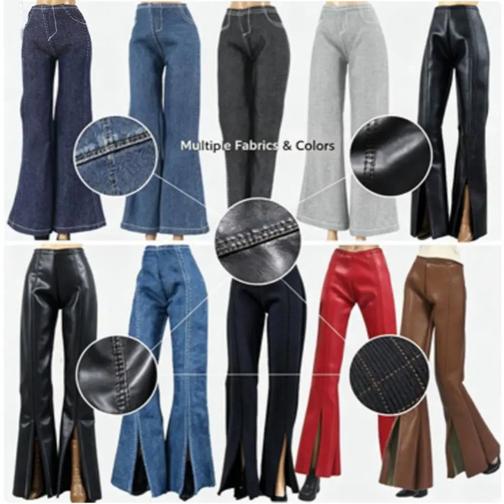 Multi Style Long Trousers High Waist Fashion Doll Jeans Pants Many Style Front Slit Flare Pants