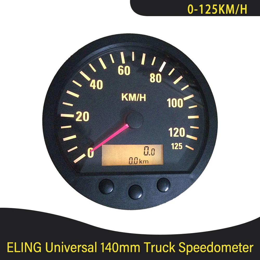 Universal 140mm Diameter Pulse Signal Speedometer Odometer 0-125KM/H with Backlight for Trucks 12V 24V