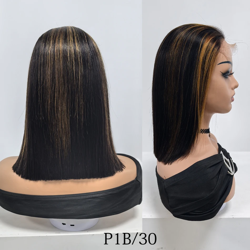 15A Highlight Wear and Go Glueless Bob Straight Lace Closure Perücke aus Echthaar, vorgezupft, blonde Bob-Perücke, 5x5 vorgeschnittene Lace Frontal