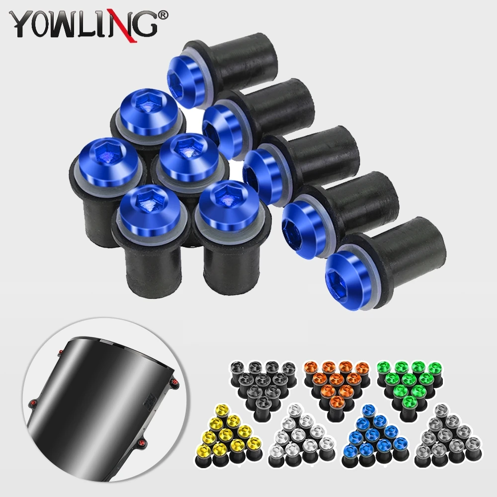 

10pcs Motorcycle Windshield Rubber Nuts Vibration Damper Panel Mount Accessory Bolt Screws Fastener For Yamaha Honda M5