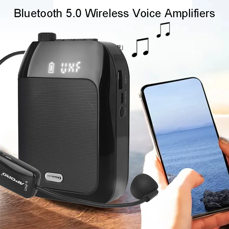 APORO T9 Voice Amplifiers 15W Bluetooth 5.0 UHF Wireless FM Radio Megaphones MIC Speaker For Tour Guide School Teaching Meeting