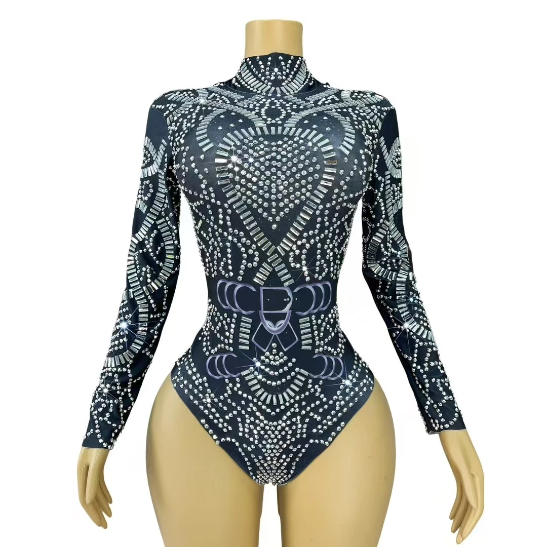 

Anime Cosplay Costume Sparkly Rhinestones Printed Bodysuit Dance Leotard Role Playing Show Festival Clothing Drag Queen Costume