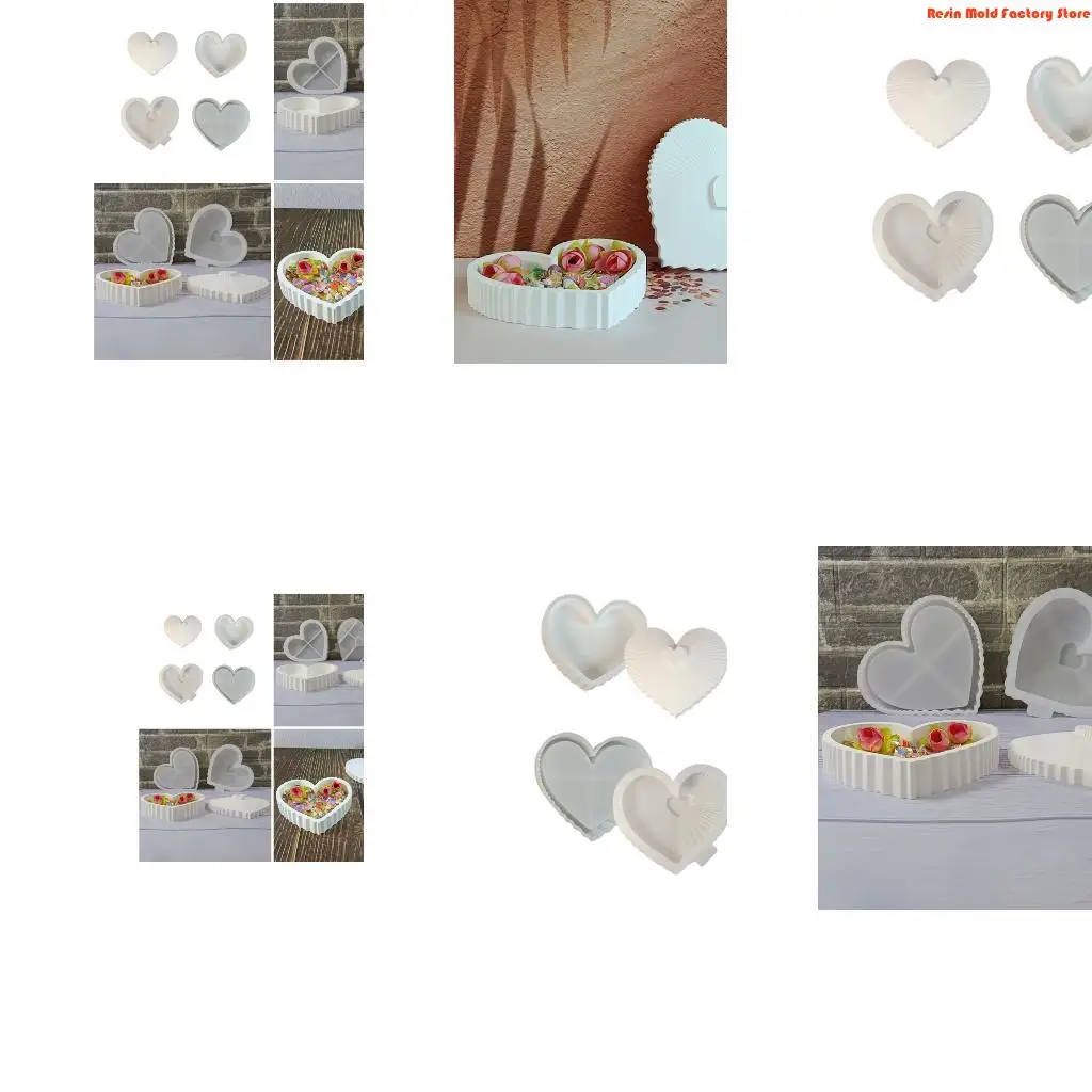 

MXME Reusable Silicone Striped Heart Storage Container Mould 2 Pieces Heat Resistant Designs for Artistics Craft Supplies