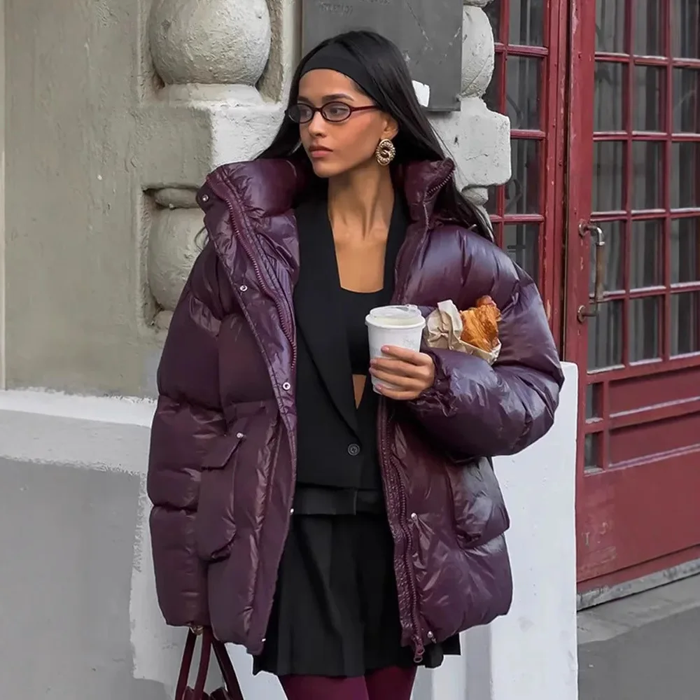 

2025 Winter New American Style Shirt Wine Red Zipper Waist Cotton Jacket Coat Style