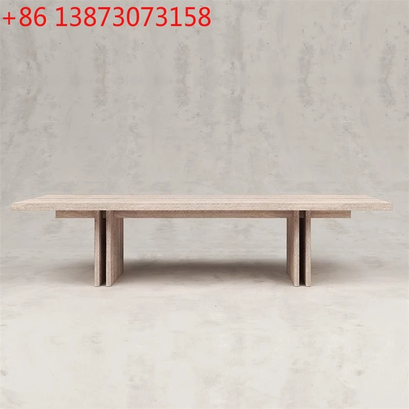 

Прямоугольный обеденный стол Wabi Sand Wind из натурального травертина, премиум-класса, в стиле лёгкой роскоши