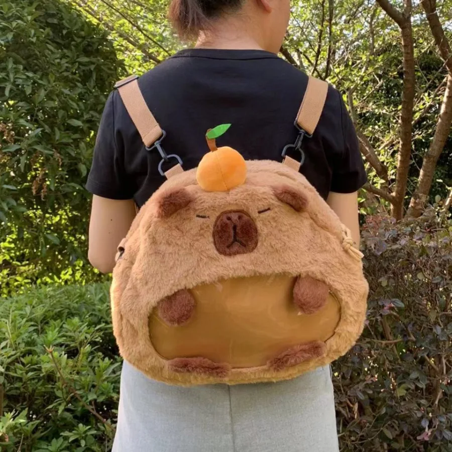 Kids Capybara Plush Backpack Large Capacity Capibara Knapsack Women Fashion Bag Kawaii Soft  Animal Doll Toy Birthday Gifts