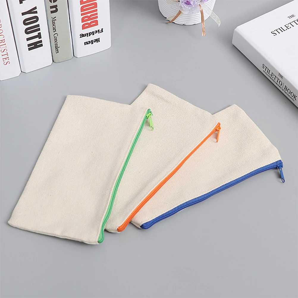 

15Pcs Canvas Case Zipper Bag Coin Purse Travel Lightweight Durable Blank Zipper Bag Blank Makeup Storage School Kids