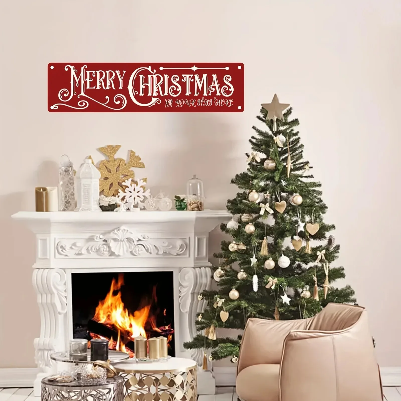 8×12Inch Personalized Custom 2D Flat Red Christmas Metal Sign Custom Text Waterproof Home Xmas Wall Hanging Decor Gift 1pc