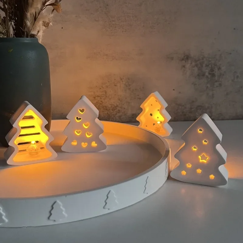 4-hole Christmas Tree Atmosphere Decorative Lamp Mold Xmas Tree Plaster Ornament Mold Candle Aromatherapy Dropping Decor Mould