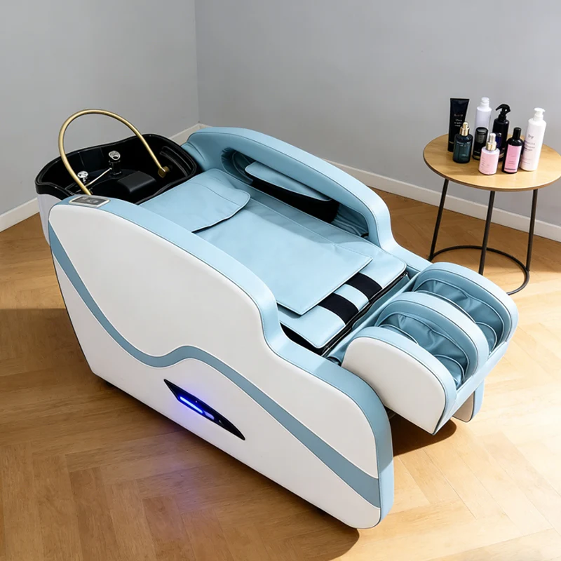 Cama de masaje de lujo japonesa para terapia capilar con lavabo de cerámica, spa, adecuada para centros de bienestar