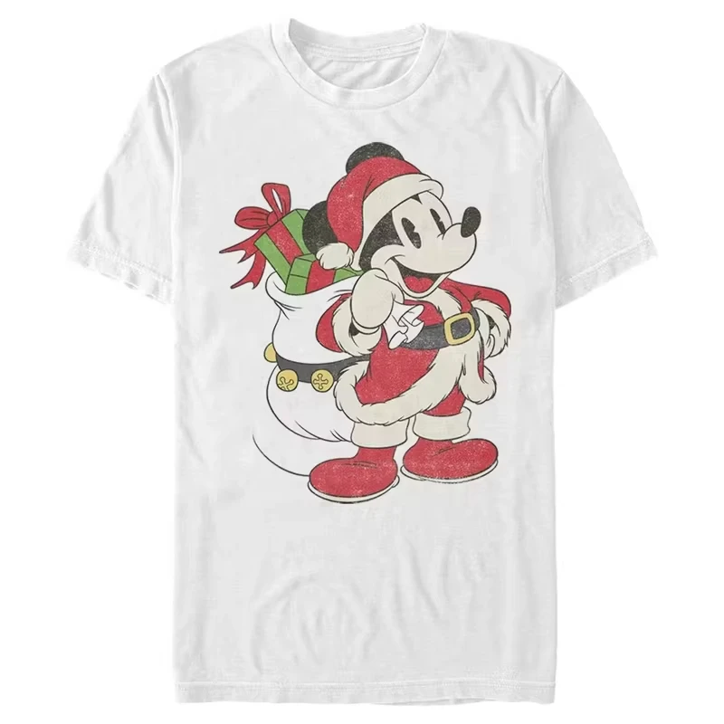 

Christmas Mickey Mouse New Summer T-shirt for boys and Girls, family wear, casual oversized men's and women's short-sleeved Y2k
