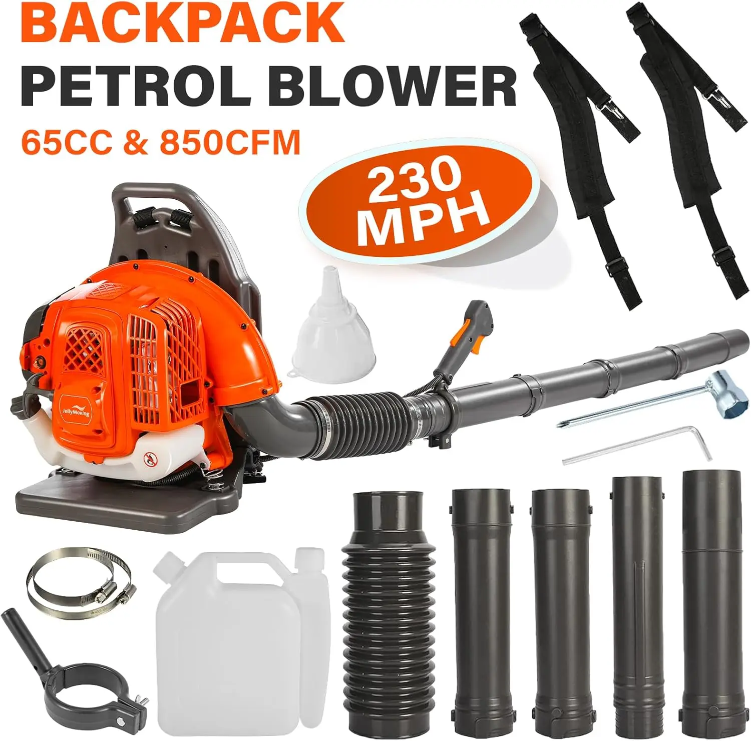 65CC 2-Stroke 850CFM 230MPH Gas Powered Backpack Leaf Blower with Cruise Control, 1.8L Large Fuel Tank, High-Efficient Gas Leaf