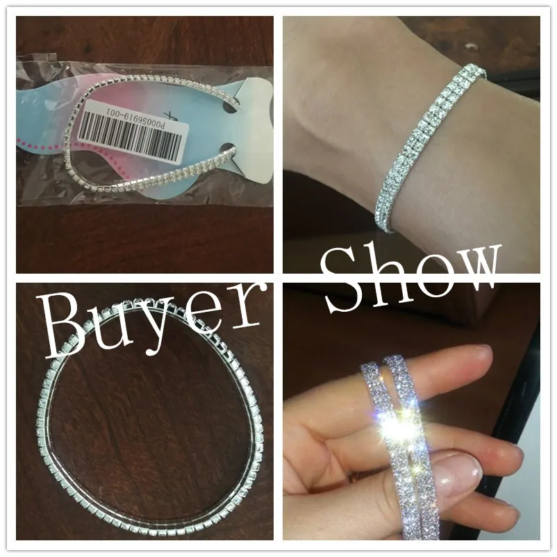 Women's Double Stretch Rhinestone Silver Plated Anklet