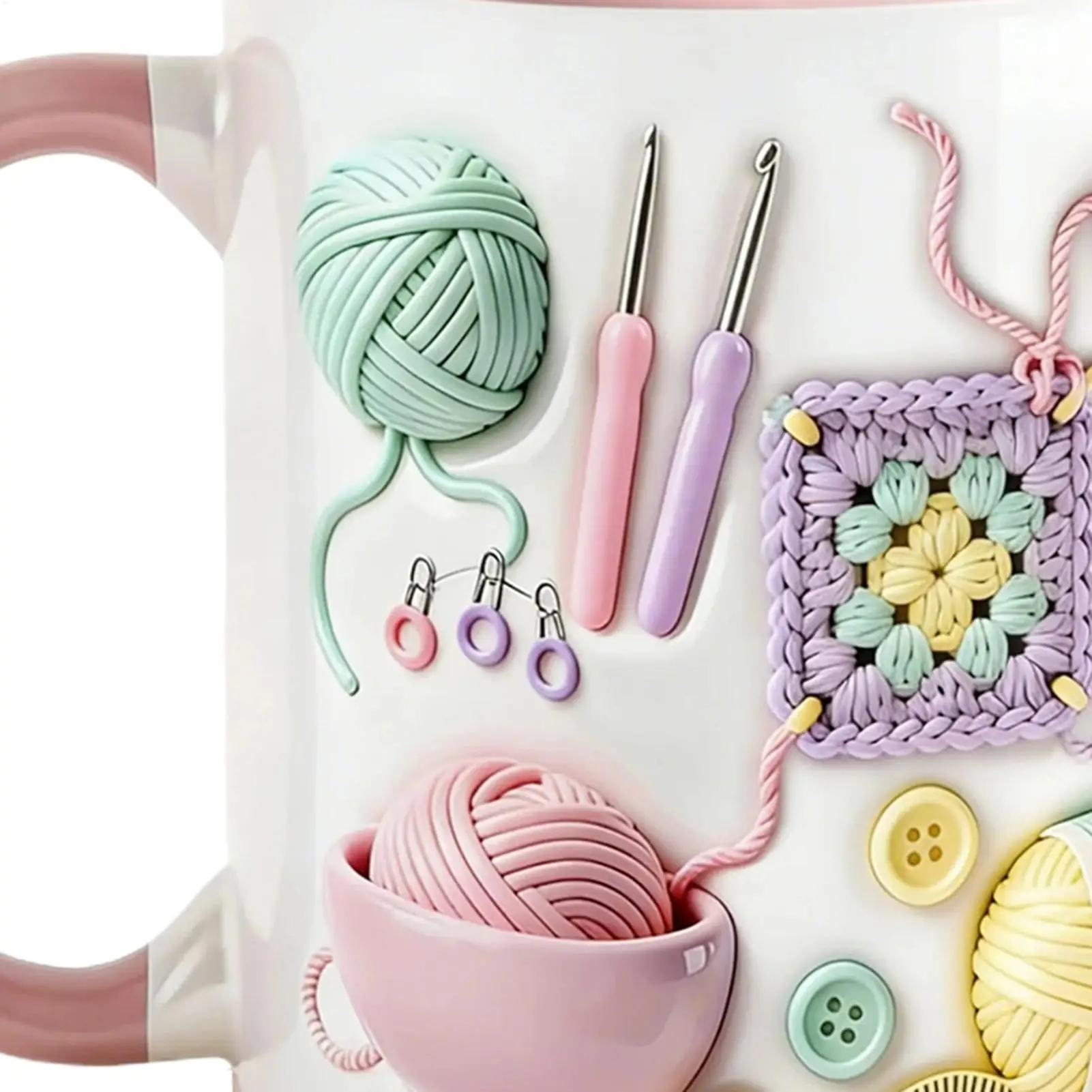 ceramic Mugs 330ml Crochet Aesthetic Non Slip Grip Coffee Mug funny Water Cup for Women Adults Yarn Lovers Home Office School