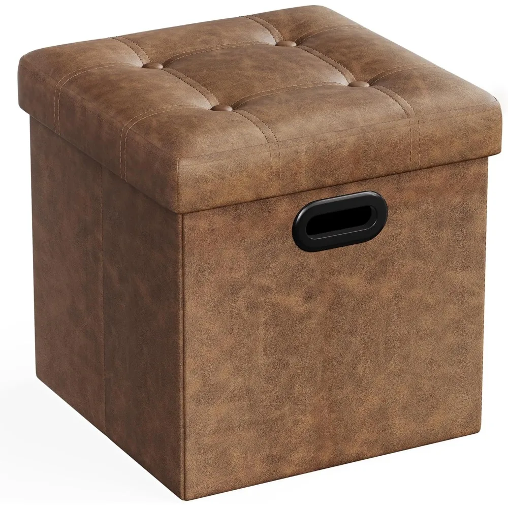 Two Piece Set of 15 Inch Footstool with Storage Space, Storage Footstool with Metal Washer Handle