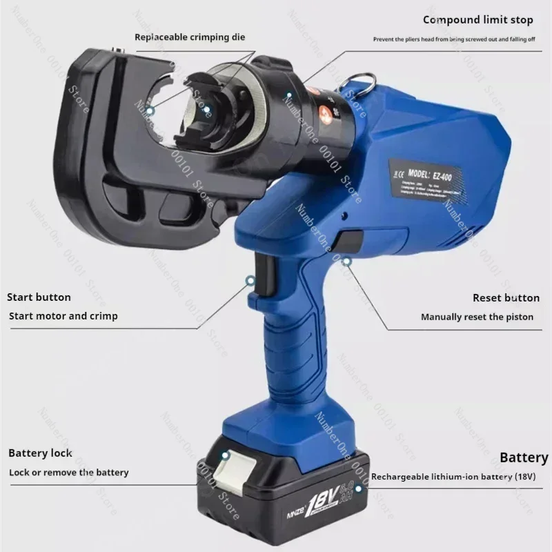 EZ-400 EZ-300 Rechargeable Hydraulic Pliers Electric Hydraulic Crimping DC18V/5Ah Charging Crimping Pliers Tool