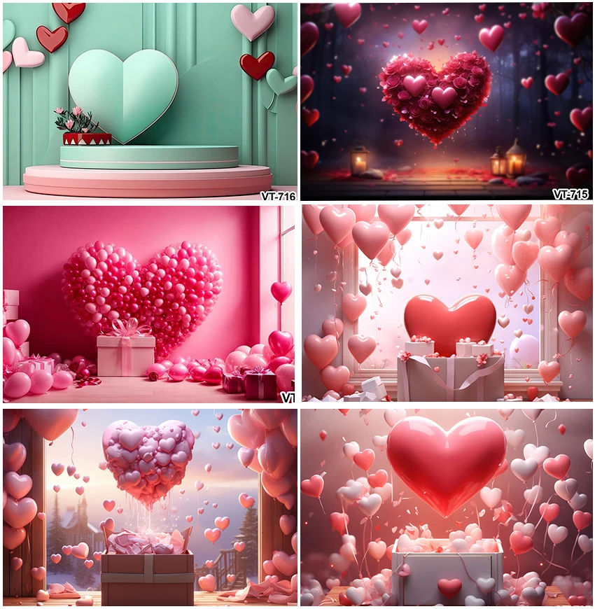 Interior Love Heart Shape Balloons Pink Romantic Valentine's Day Party Decoration Backgrounds Photography Anniversary Backdrops