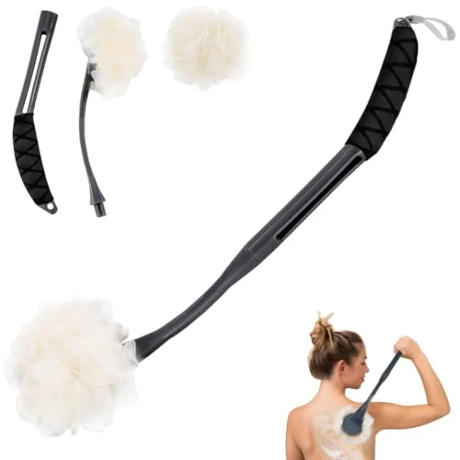 Loofah on a Stick, 20.5" Shower Sponge Loofah Back Scrubber, Exfoliation and Improved Skin Health, Back Loofah for Shower for M