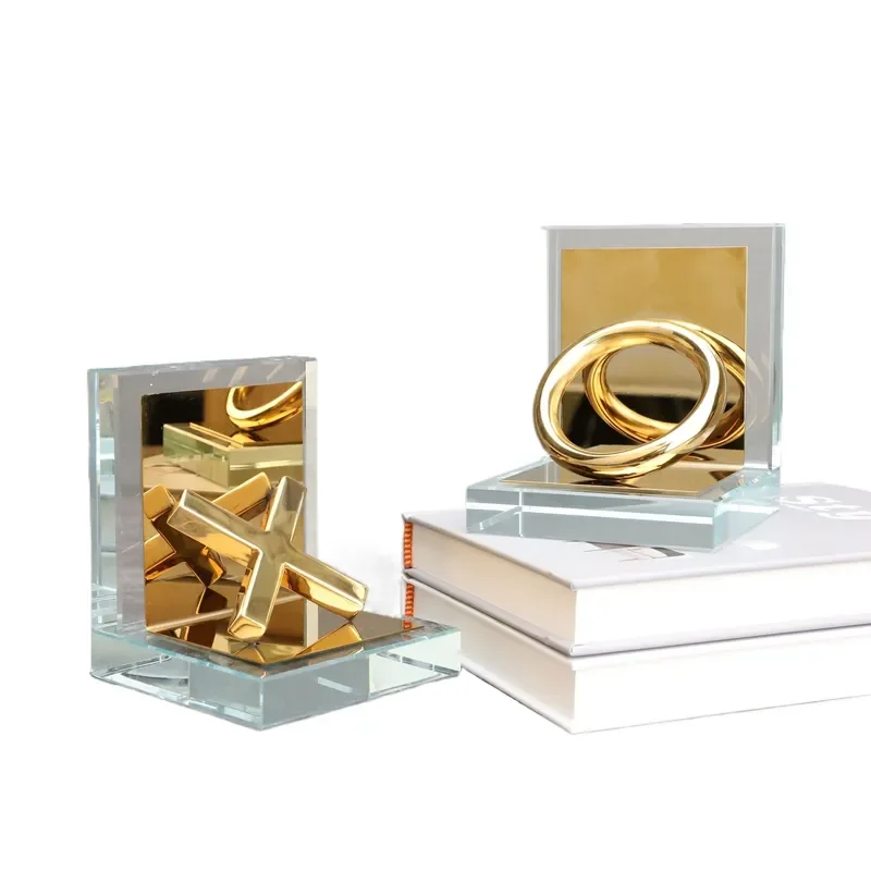 Nordic Crystal Metal XO Bookend Book Stand Ornament for Room Office TV Cabinet Study Living Room Home Decoration