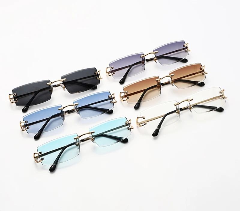 Kachawoo Rechteckige randlose Sonnenbrille für Herren, UV400-Schutz, grün, schwarz, ohne Rahmen, Sonnenbrille für Damen, trendiger europäischer Stil – Detail 2