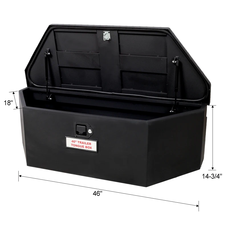 Black Box Keys Lock Lock keys Resistant Security Steel Storage Tongue 46X18X14.5 Tongue Truck Box Black Heavy Duty Steel Trailer