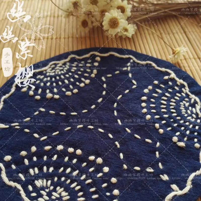 

Круглая подставка Sashiko DIY Kit — предварительно напечатанная вышивка, термостойкий коврик для стола, принадлежности для рукоделия ручной работы