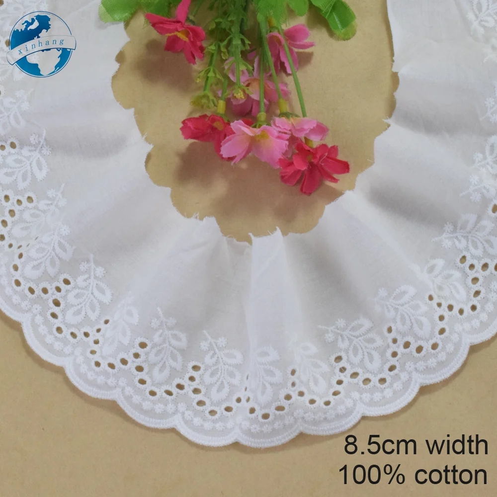 100% Baumwolle Stickerei 8,5 cm breite weiße Spitze Nähband Trim Stoff DIY Handwerk Lieferant Hochzeits kleid Accessoires #4336 – Detail 2