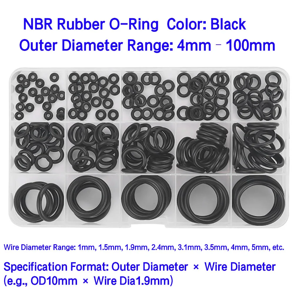Black NBR Rubber O-Ring Seals Waterproof Heat Resistant Oil Seal Gasket 1-5mm Wire Diameter 4-100mm Diameter for Mechanical Use