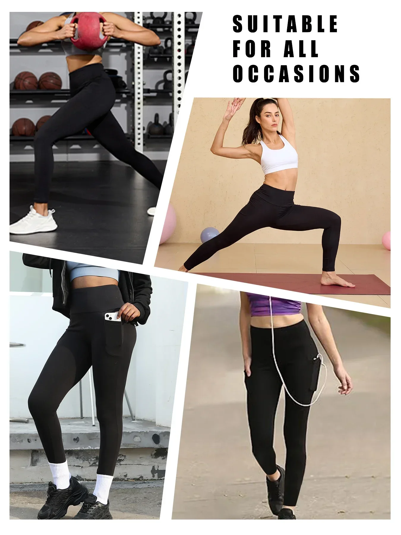 Confezione da 4 leggings super morbidi con tasche da donna, leggings per pantaloni da corsa per yoga, allenamento, controllo della pancia a vita alta