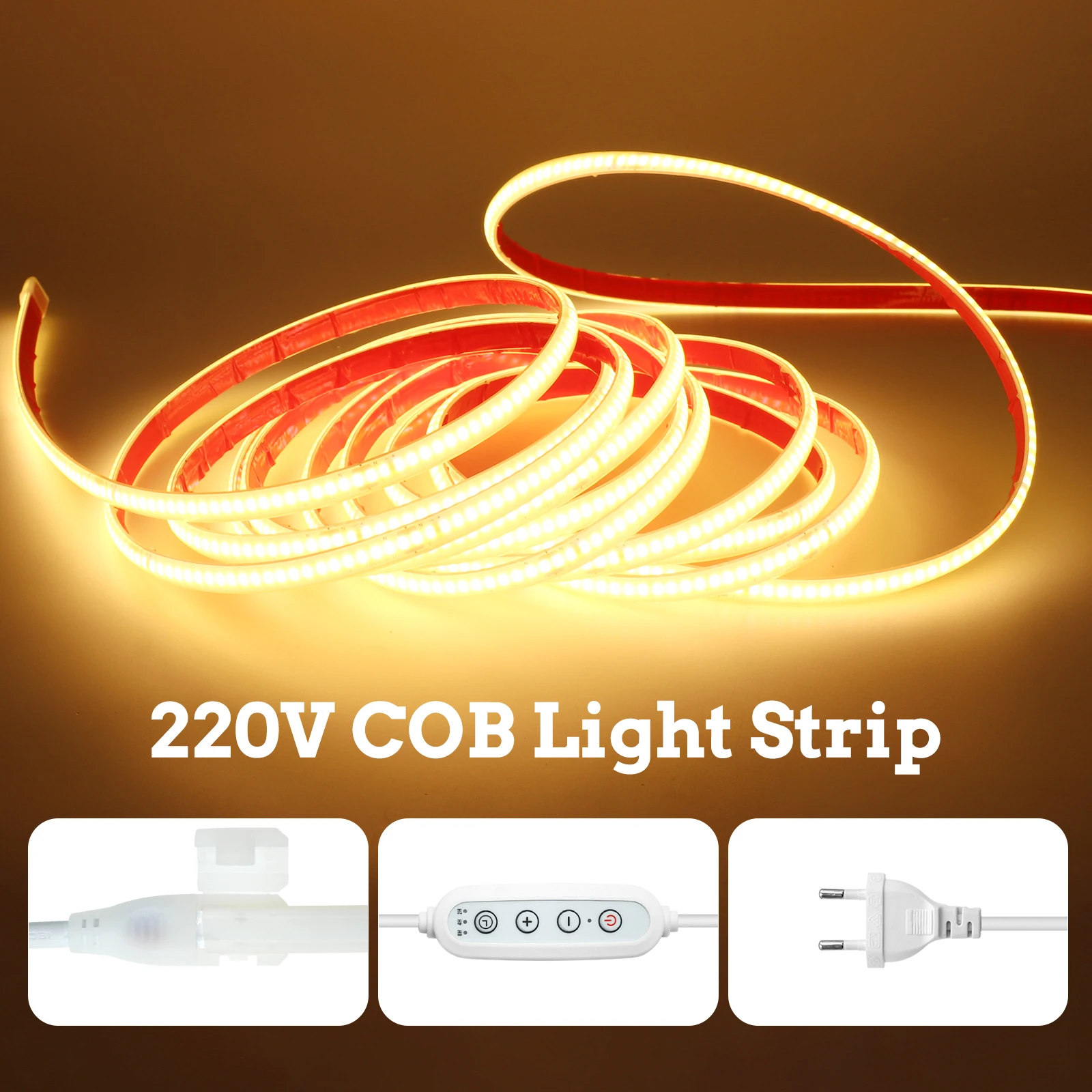 Dimmable COB LED Strip IP65 Waterproof Flexible Ribbon Tape 220V 240Leds/m Timing LED Room Lights Warm Natural Cool White