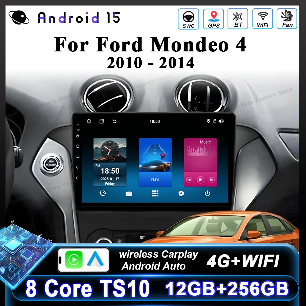 

Car Android 15 Radio GPS Navigation For Ford Mondeo 4 2010 - 2014 Auto Stereo Head Unit Multimidia Player 4G Carplay NO 2DIN DVD