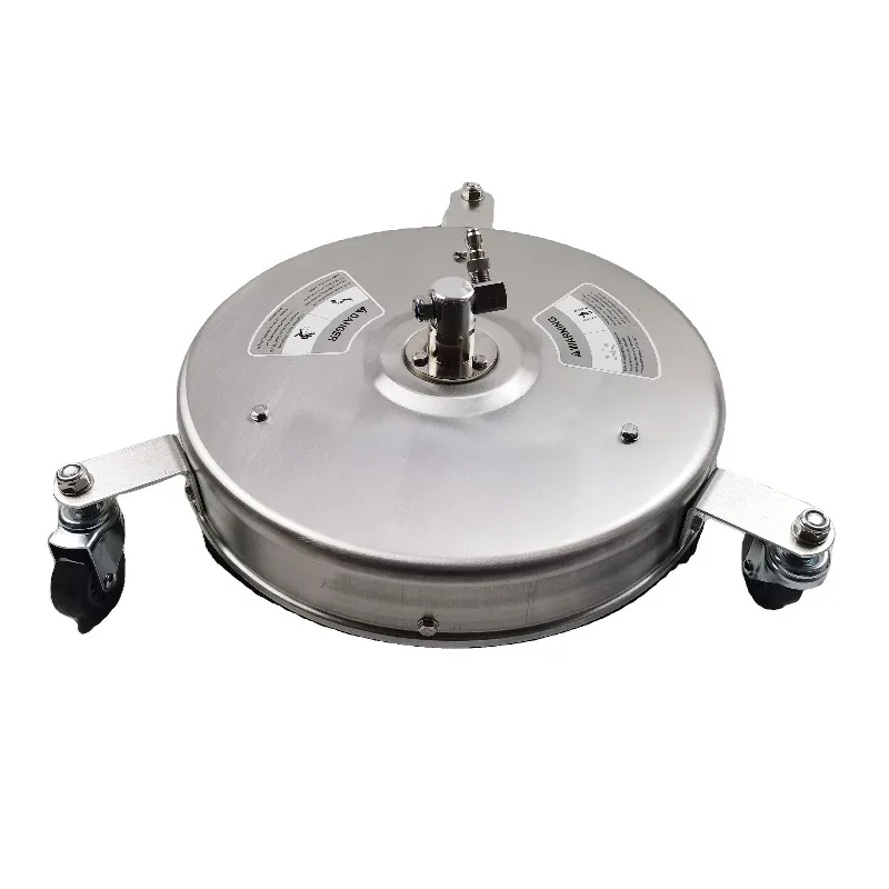 12-Inch stainless steel hard surface cleaner with articulated swivel, wheels, and handles