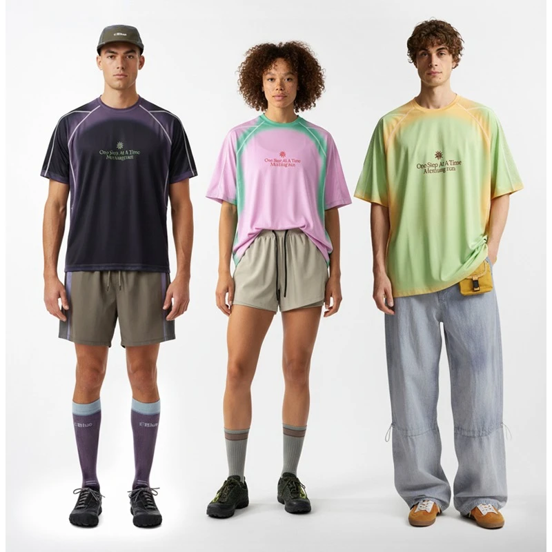 Herren Farbverlauf Digital-Print Outdoor-Sport Kurzarm-T-Shirt: Atmungsaktives & Stylisches Oberteil für Frühling/Sommer-Abenteuer Unisex