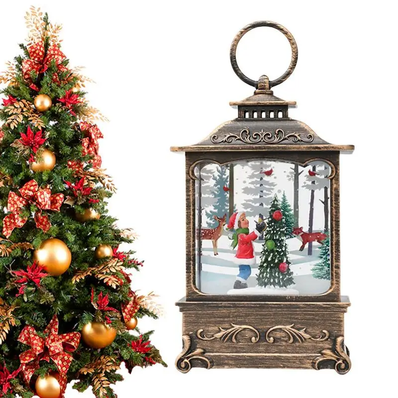 Lighted Christmas Snow Globe Lantern Battery Operated LED Night Light with Hook Christmas Festival Decoration Gifts