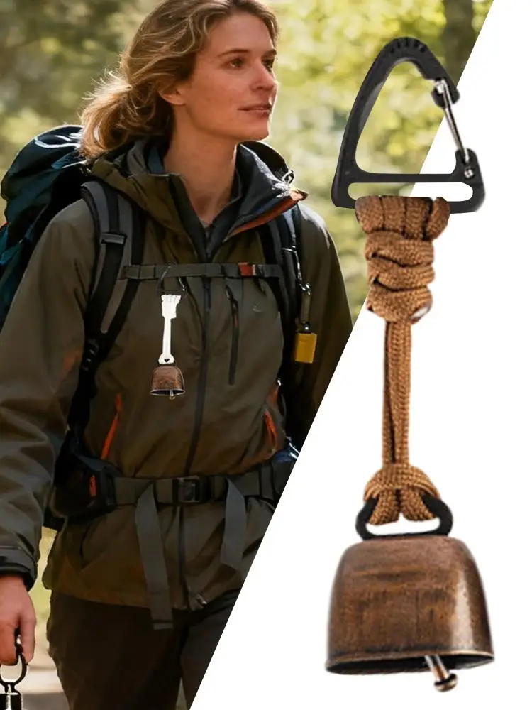 Outdoor Bear Bell for Hiking Camping - Loud Cast Iron Cowbell with Hand Braided Lanyard (The color of the rope is random)