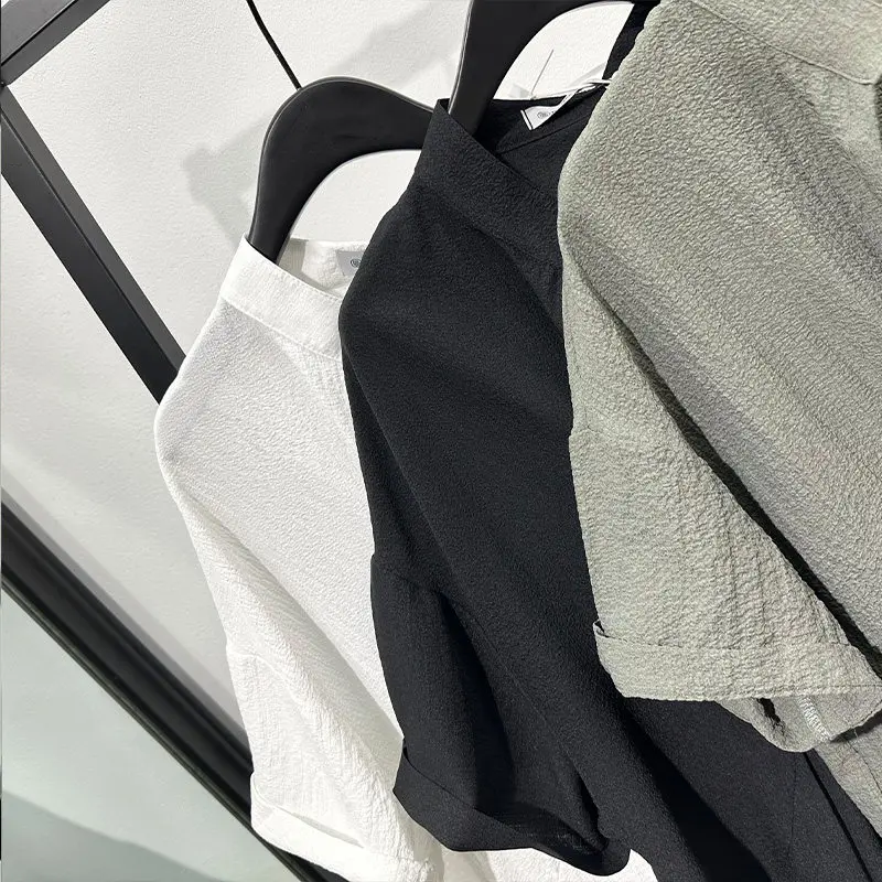 Cotton and Linen Irregular Collar Pullover Shirt Japanese-Style Retro Avant-Garde High Sense Quick-Dry Short-Sleeved Top