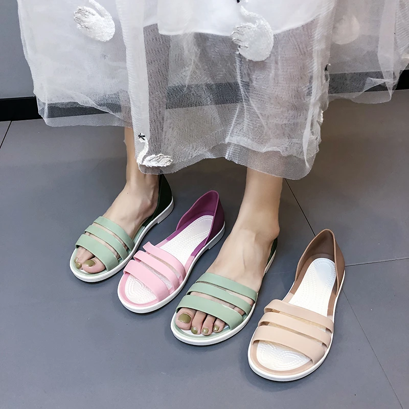 Women Summer Flat Sandals Open-Toed Slides Slippers Candy Color Casual Beach Outdoor Female Ladies Jelly Shoes Women Sandals