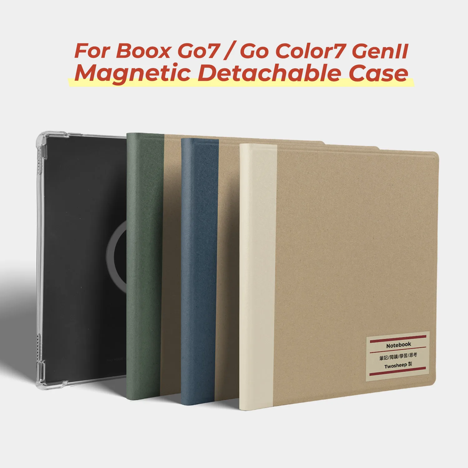 twosheep Classic Notebook Detachable Magnetic Case suit for Boox Go7 Go Color7 GenII GenI Leaf3 Leaf3c Leaf2 7