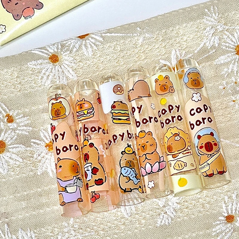 6pcs Pack Capybara Pencil Cap For Pupil Transparent Protects Pencil Tip Japanese Kawaii Stationery Cute Stuff Back To School