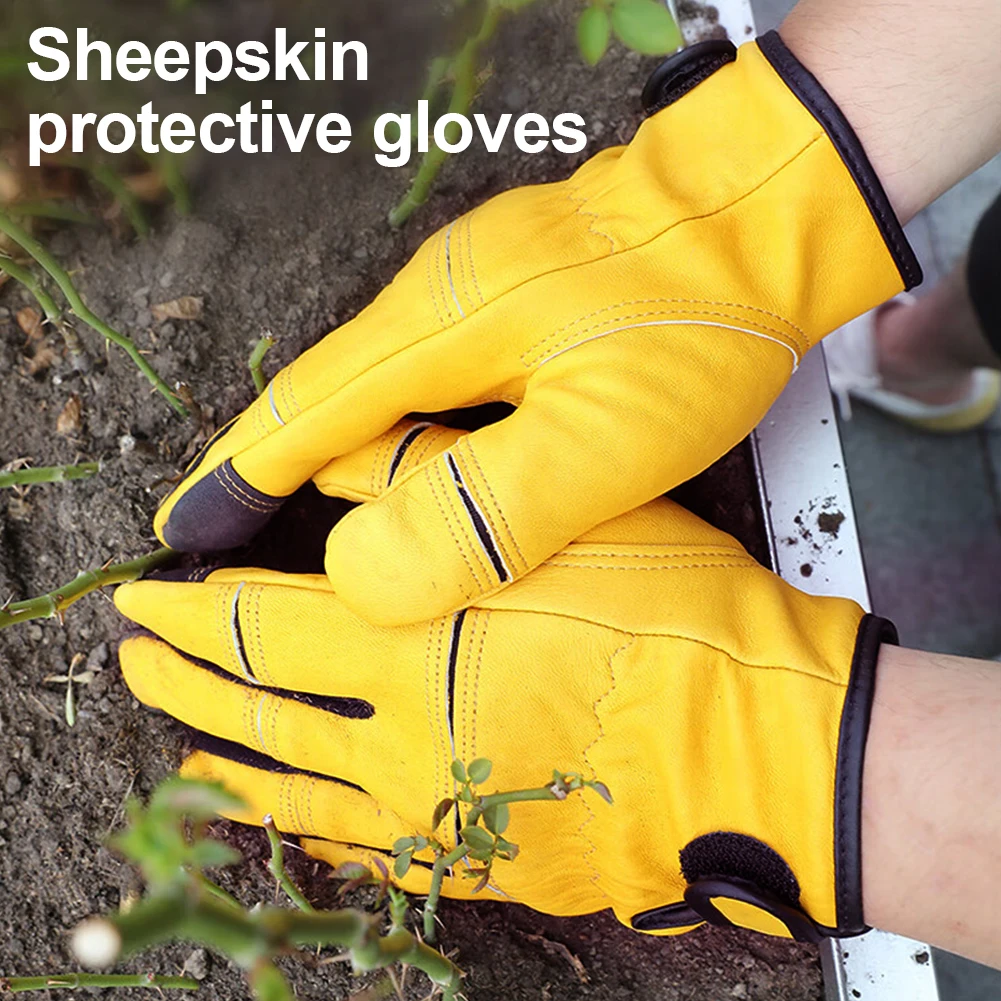 

1 Pair Sheepskin Protective Gloves Wear-Resistant Anti-Slip Stab-Proof Gloves Outdoor Riding Fishing Safety Protection Gloves