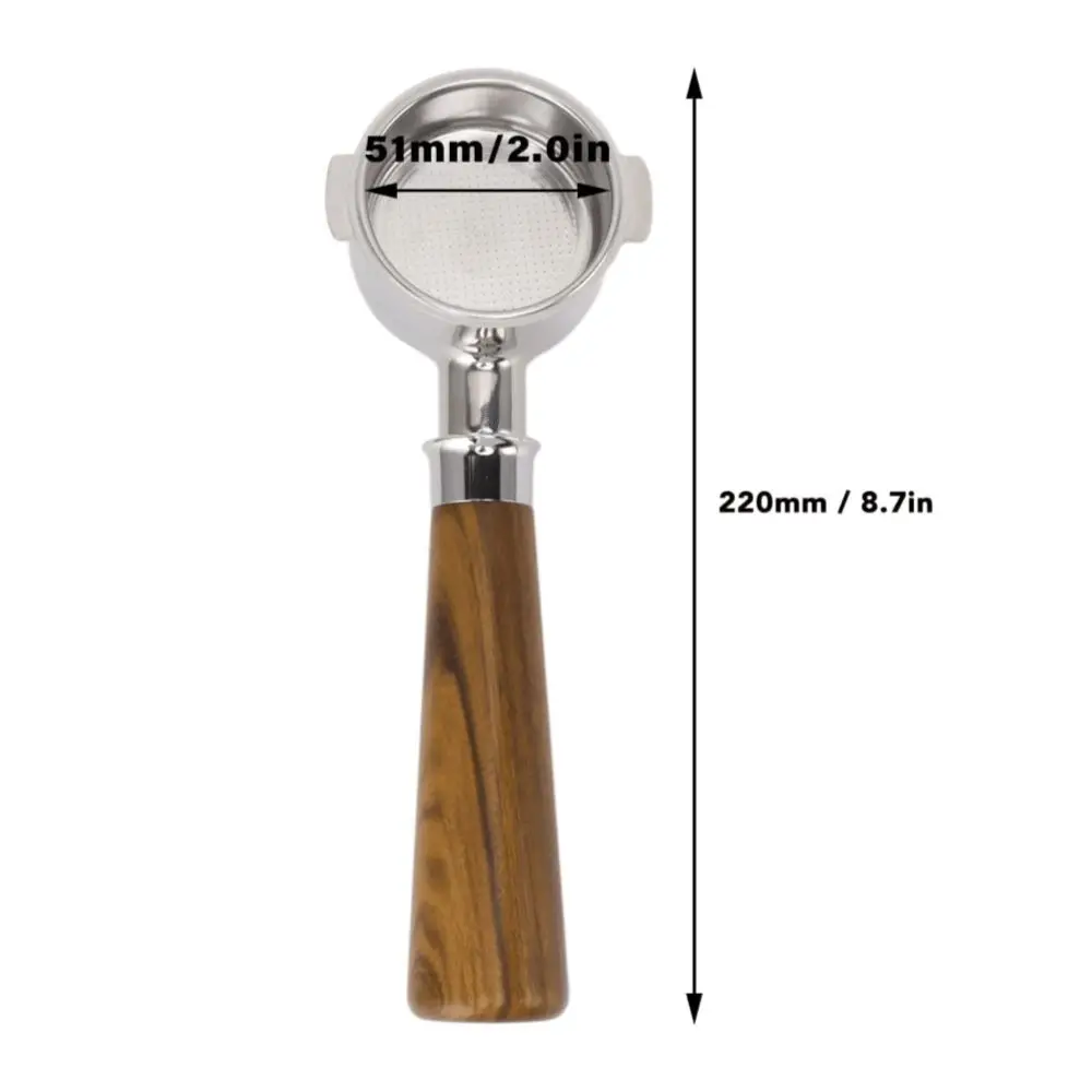 51mm Size Bottomless Portafilter Rosewood Handle Stainless Steel Basket Espresso Portafilter 2 Ear Design Compatible Replacement