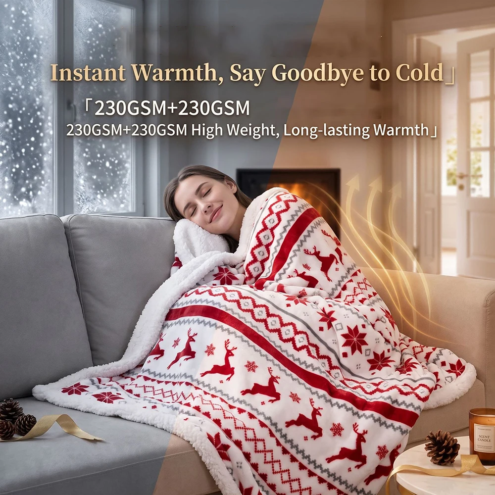 150x200cm Winter Christmas-Themed Blanket Cover Double-Layer Flannel Blankets All seasons Thick Sheepskin Sofa Cover Blankets